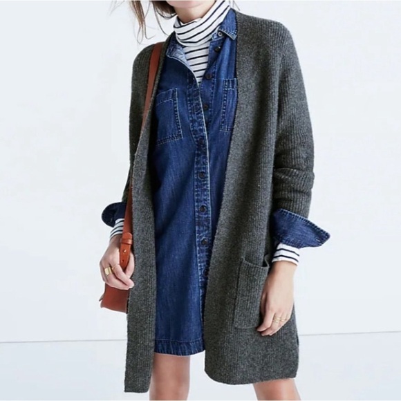 Madewell Backstage Cardigan Sweater gray ribbed oversized - Picture 5 of 6